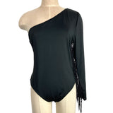 Milumia Black One Sleeve Fringe Bodysuit NWT- Size XL