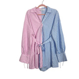 Petal + Pup Striped Blue and Pink Romper- Size XL