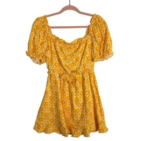 Show Me Your Mumu Yellow and Orange Printed Cinched Front Dress- Size S