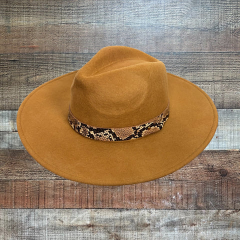 No Brand Camel Animal Print Belted Wool Wide Brim Hat
