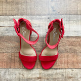 Shoe Land Red Suede Ankle Buckle Heeled Shoes- Size 7 (see notes)