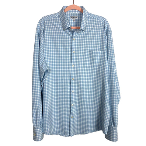 Peter Millar Men’s White/Light Blue Checkered Summer Comfort Dress Shirt- Size L
