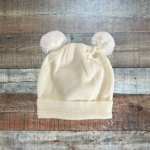 Mayoral Newborn Off White Double Pom Hat - Size 6M