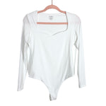 Pumiey White Sweetheart Neckline Long Sleeve Bodysuit- Size M