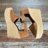 Marc Fisher Alida Brown Suede Leather Espadrille Wedge Sandals- Size 9.5
