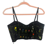 Rachel Antonoff Black Floral Smocked Back Cropped Top- Size XS