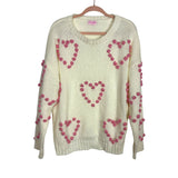 Pink Lily White/Pink Pom Heart Sweater - Size L