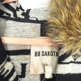 BB Dakota Black and White Printed Faux Fur Hooded Adjustable Back Hem Jacket- Size S (see notes)