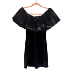 Zara Black Velvet Sequin Off the Shoulder Dress - Size S