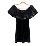Zara Black Velvet Sequin Off the Shoulder Dress - Size S