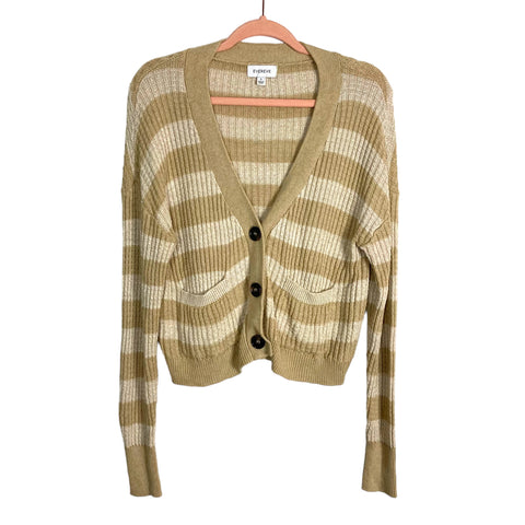 Evereve Tan and Cream Striped Button Front Sweater Cardigan- Size S