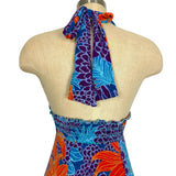 Moda International Orange, Purple, Blue Smocked Halter Tie Dress- Size XS