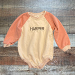 Maxwell Monograms Cream and Pink Embroidered Harper Sweatshirt Onesie- Size 12-18M