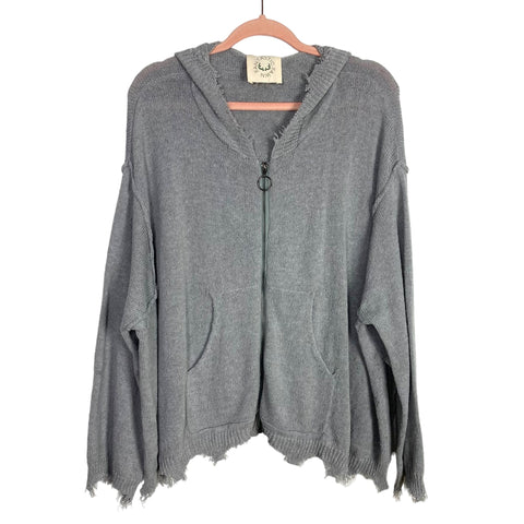 Fantastic Fawn Grey Distressed Hooded Jacket- Size S