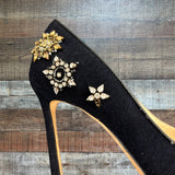 Jimmy Choo Black Floral Print Crystal Embellishment Stilettos- Size 35.5 (see notes)