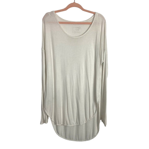 We the Free by Free People White Slightly Sheer Wide Neck Hi-Lo Top- Size L (see notes)