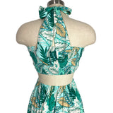 Aakaa Palm Print Back Cutout Halter Tie Dress- Size S