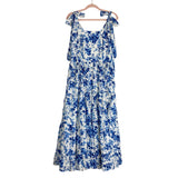 Mille White with Blue Floral Print and Tie Straps Tiered Dress- Size L (sold out online)