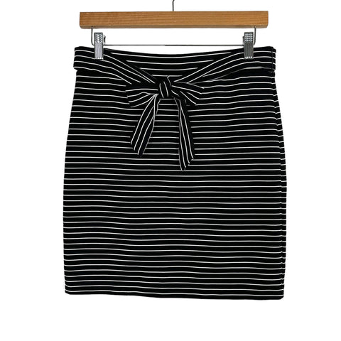 Loft Black/White Striped with Tie Belt Skirt- Size S Petite