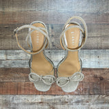 Gianni Bini Silver Rhinestone Bow Clear Heel Sandals - Size 8.5