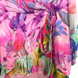 Rococo Sand Pink Tropical Print Faux Wrap Dress- Size XL