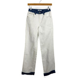 Bayeas Los Angeles White Jeans with Dark Denim Waist and Cuffed Hem Straight Leg Jeans- Size 25