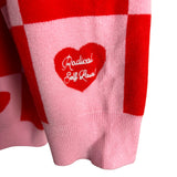 Taby Light Pink/Red Checkered Heart Button Cardigan Sweater NWT- Size M/L