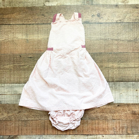Oso & Me Pink Swiss Dot with Ribbon Detail and Back Bow Dress and Matching Bloomers- Size 3-4