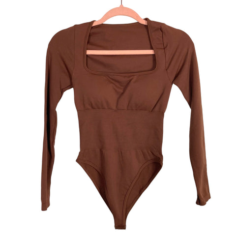 No Brand Brown Square Neck Padded Bodysuit- Size S