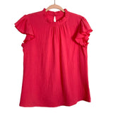 No Brand (Jane Fashion) Coral Pink Gauze Ruffle Top- Size S
