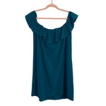 No Brand Dark Teal Faux Silk Off the Shoulder Ruffle Dress- Size L