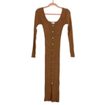 EB LUXE Los Angeles Camel Ribbed Faux Button Sweater Dress- Size M