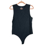 Nuuds Heather Charcoal Classic Crewneck Tank Thong Bodysuit-Size L