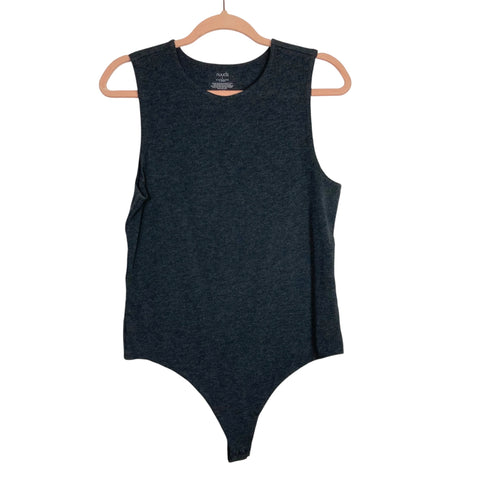 Nuuds Heather Charcoal Classic Crewneck Tank Thong Bodysuit-Size L