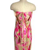 Anotherchill Green Pleated Pink Floral Back Tie Strapless Dress NWT- Size L