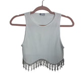 Zara White Ribbed Tank with Rhinestone Hem- Size XS