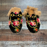 Gucci Black Floral Velvet Fur Lined Mules- Size 6