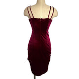 Grace Karin Wine Velvet Double Straps Surplice with Side Ruching Dress NWT- Size S