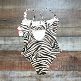 Sofia by Sofia Vergara Cream/Black/Brown Zebra Print with Back Cut Out Underwire One Piece NWT- Size S