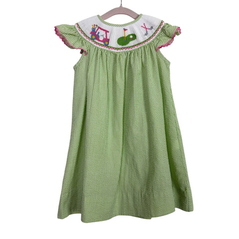 Anavini Hand Smocked Golf Cart Seersucker Dress- Size 24M