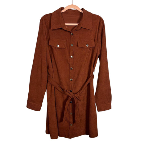 Shein Dark Amber Corduroy Faux Button Up Dress - Size L
