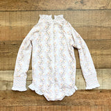 Sun House Children's Yellow/Orange/Purple Floral Pattern Stripes Smocked Ruffle Long Sleeve One Piece- Size 4