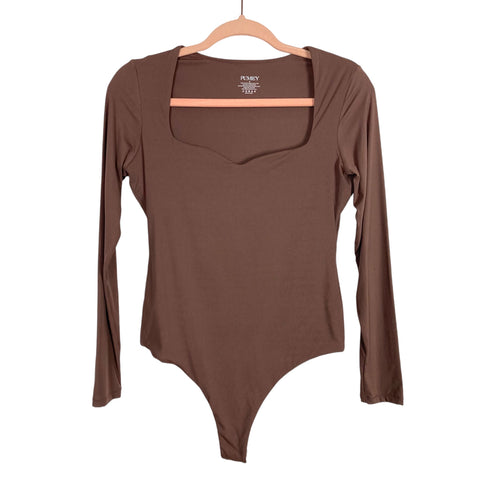 Pumiey Brown Sweetheart Neckline Long Sleeve Neck Bodysuit- Size M