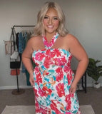 Grace Karin Floral Triangular Strap Halter Dress- Size L