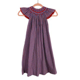Remember Nguyen Red/White/Blue Plaid with Red Ric Rac Sleeves Trim Smocked Dress- Size 4T