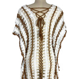 Lane B White and Brown Open Knit Sides and Back Tie Cover Up Dress- Size M/L