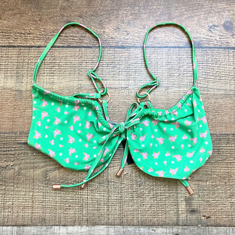 Lounge Green Floral Front and Back Tie Bikini Top NWT- Size L (we have matching bottoms)