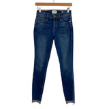 Frame Denim Medium Wash Frayed Hi-Lo Hem Skinny Jeans- Size 25 (Inseam 29.5”)