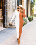STAUD Brown and White Ribbed Button Front Sweater Dress- Size XL