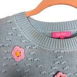 Sugar Thrillz Pale Blue Pink Flower Knit Cropped Sweater - Size XS (See Notes, Sold Out Online))